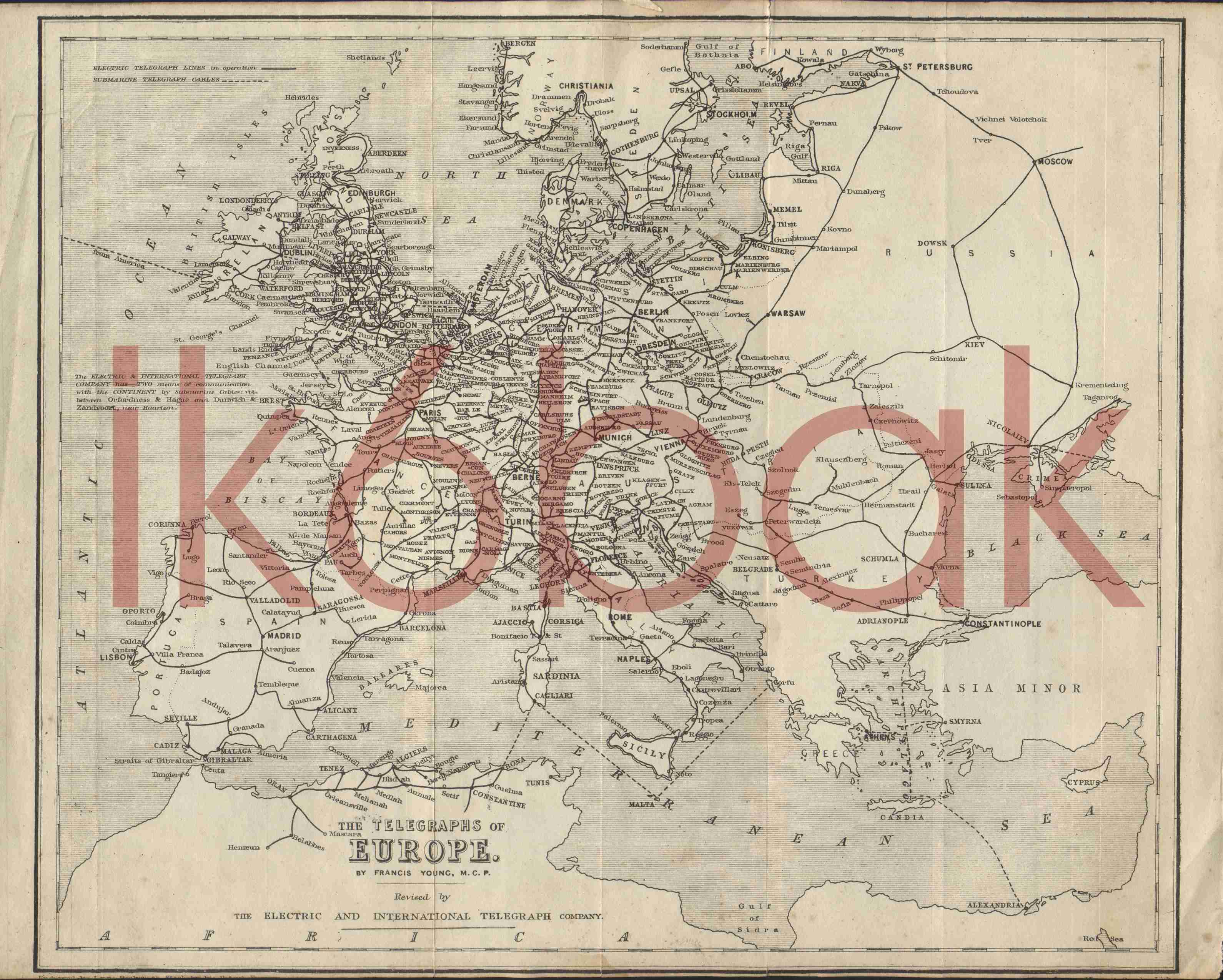 1865 - Map of telegraph lines in Europe